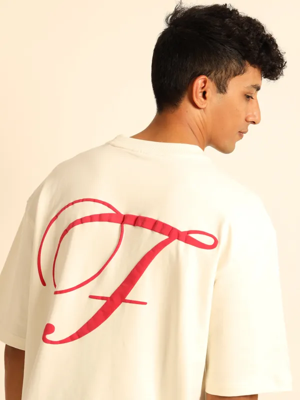 Cream_Romantic_Printed_Cotton_T-Shirt_For_Unisex