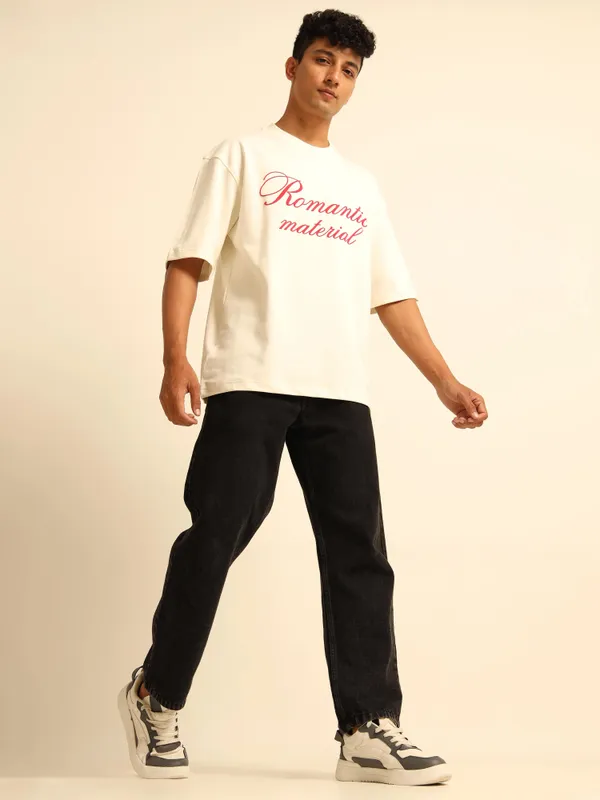Cream_Romantic_Printed_Cotton_T-Shirt_For_Unisex