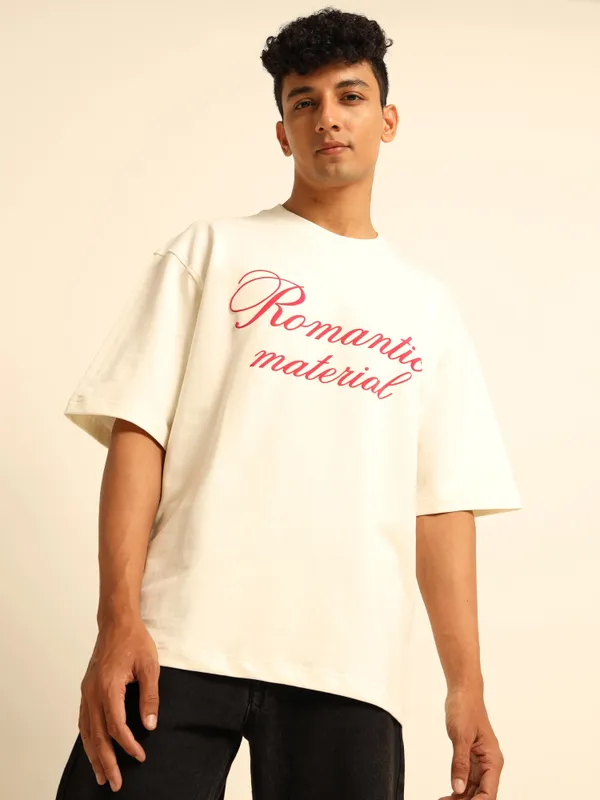 Cream_Romantic_Printed_Cotton_T-Shirt_For_Unisex