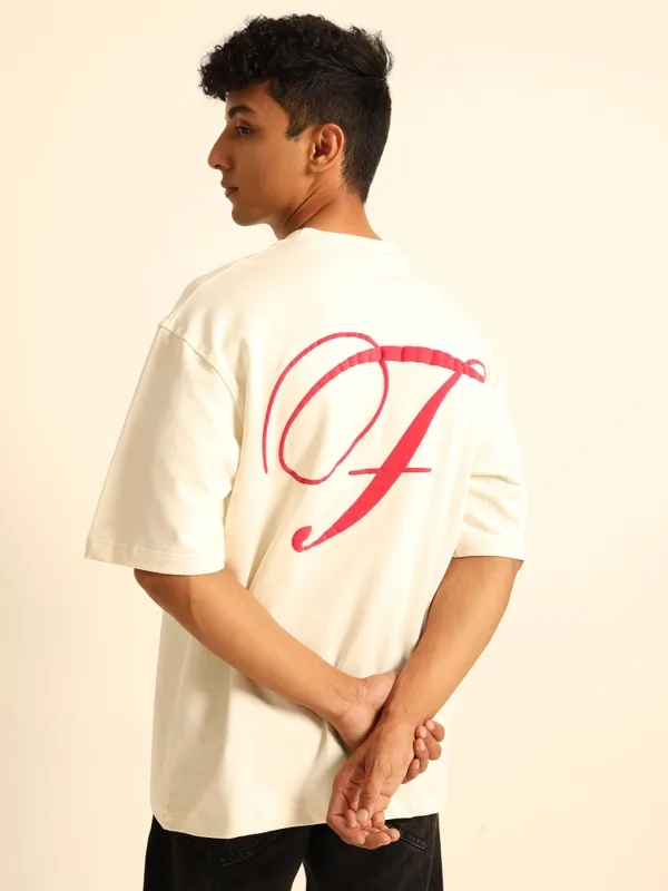 Cream_Romantic_Printed_Cotton_T-Shirt_For_Unisex