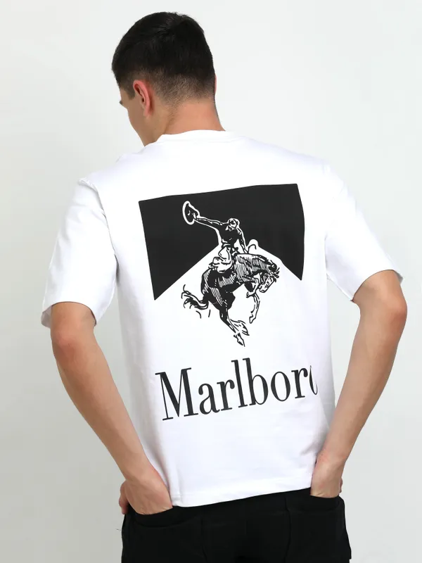 White_Contrast_Print_Printed_Cotton_T-Shirt_For_Unisex