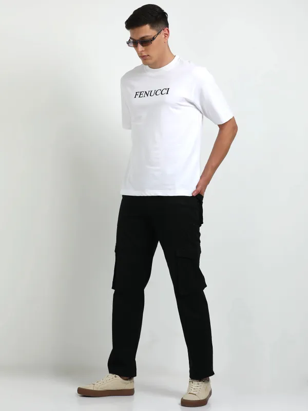 White_Contrast_Print_Printed_Cotton_T-Shirt_For_Unisex