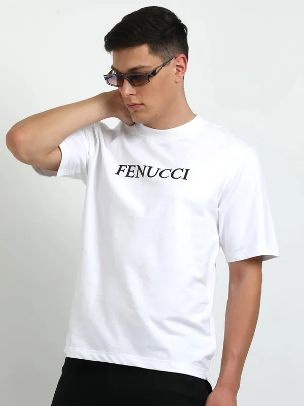 White_Contrast_Print_Printed_Cotton_T-Shirt_For_Unisex