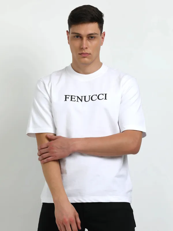 White_Contrast_Print_Printed_Cotton_T-Shirt_For_Unisex