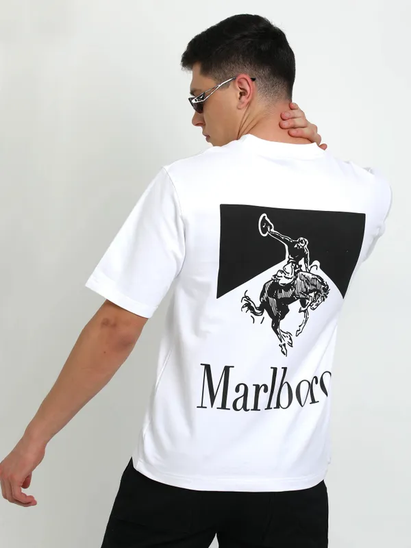 White_Contrast_Print_Printed_Cotton_T-Shirt_For_Unisex