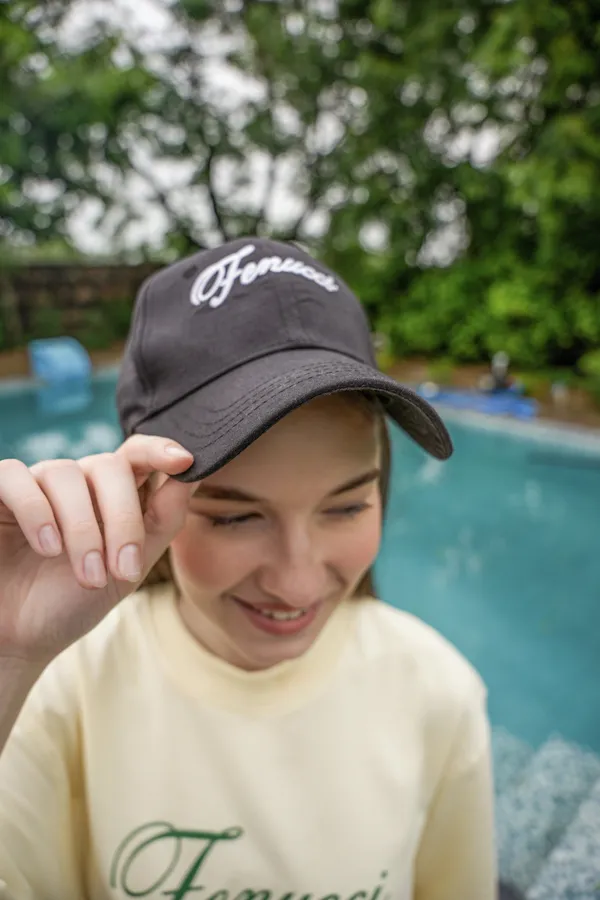 Deep_Charcoal_Black_Signature_Script_Linen_Cap_For_Unisex
