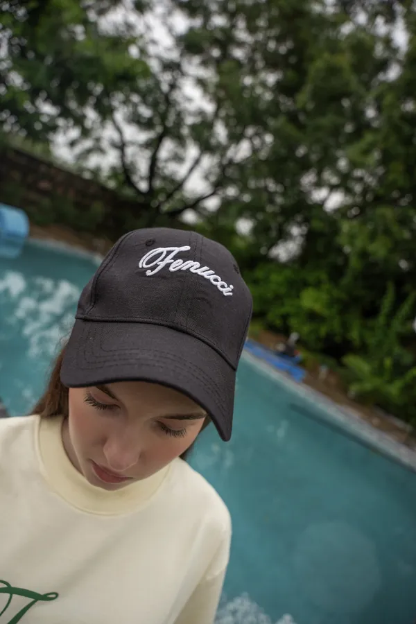 Deep_Charcoal_Black_Signature_Script_Linen_Cap_For_Unisex