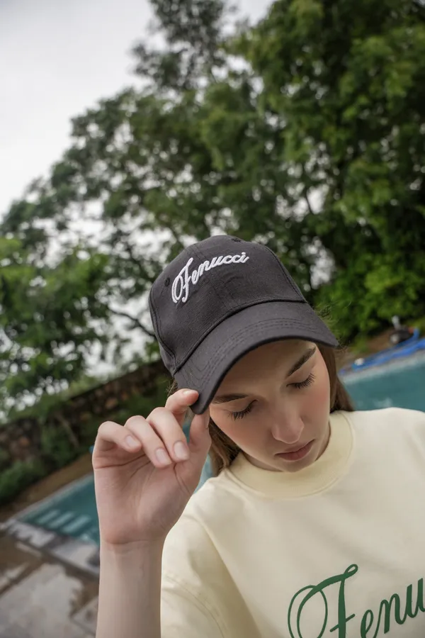 Deep_Charcoal_Black_Signature_Script_Linen_Cap_For_Unisex