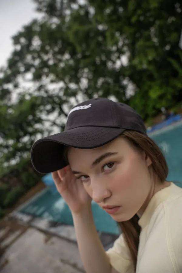 Deep_Charcoal_Black_Signature_Script_Linen_Cap_For_Unisex