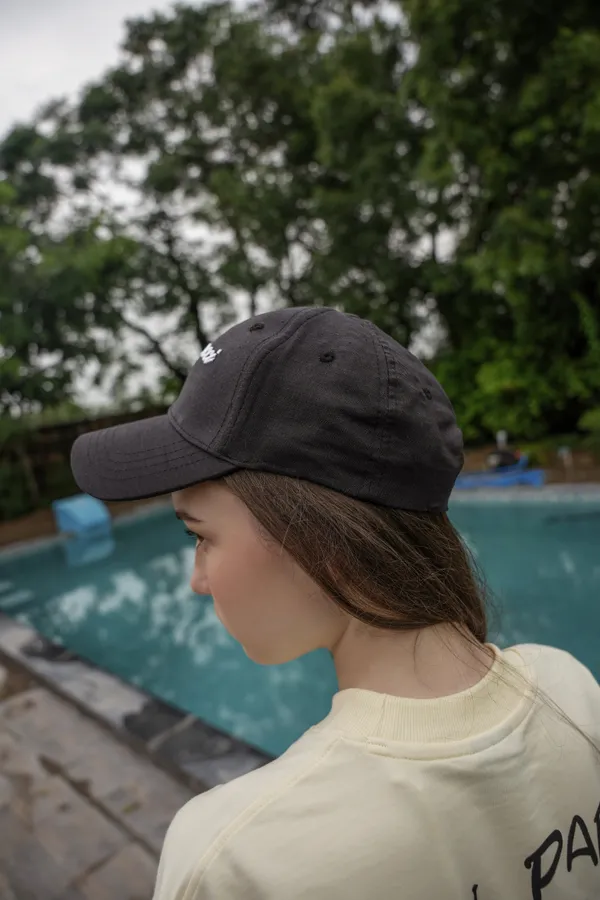 Deep_Charcoal_Black_Signature_Script_Linen_Cap_For_Unisex