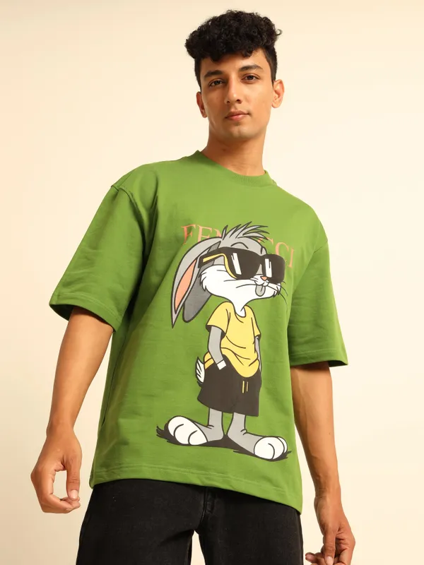 Urban_Olive_Green_Tom_Printed_Cotton_T-Shirt_For_Unisex