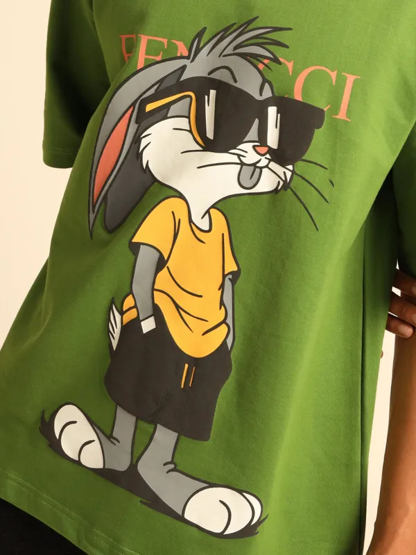 Urban_Olive_Green_Tom_Printed_Cotton_T-Shirt_For_Unisex