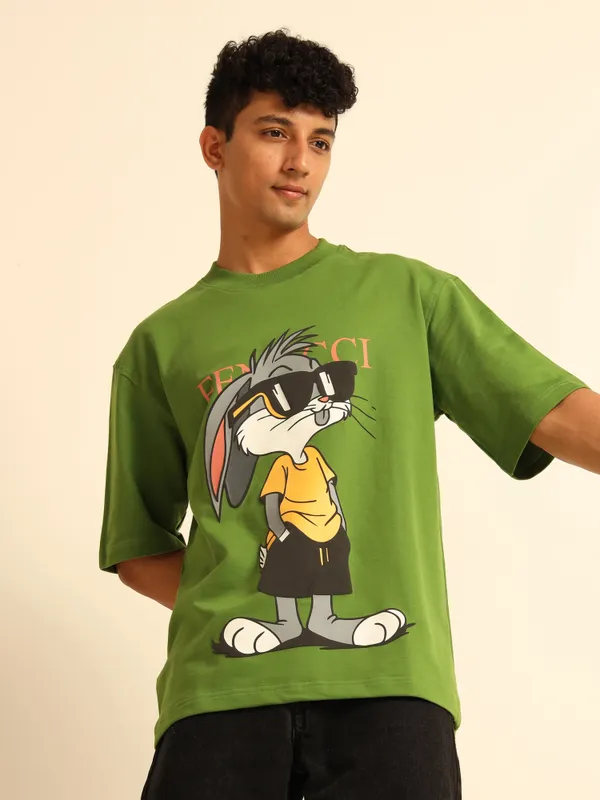 Urban_Olive_Green_Tom_Printed_Cotton_T-Shirt_For_Unisex