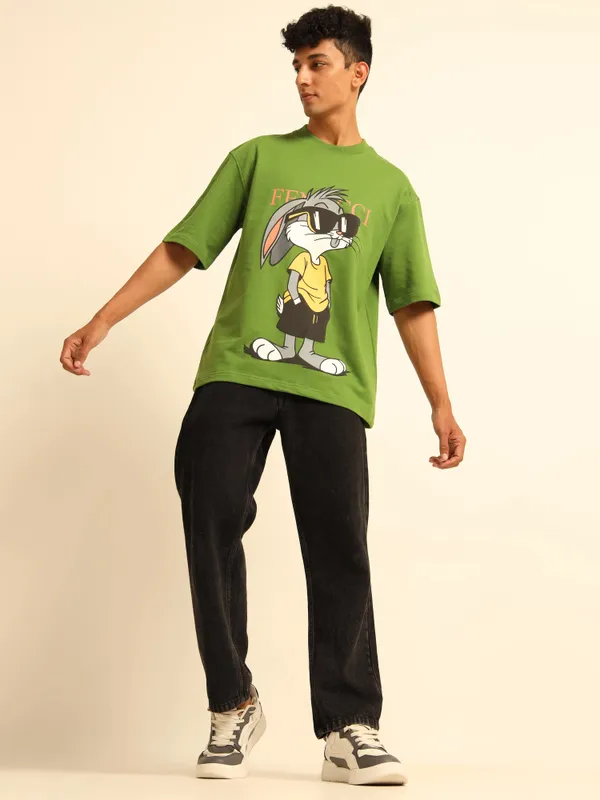 Urban_Olive_Green_Tom_Printed_Cotton_T-Shirt_For_Unisex