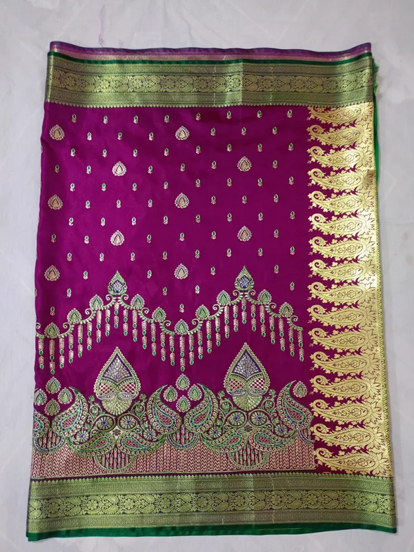 Deep_Magenta_And_Purple_Banarasi_Silk_Embroidery_Saree_For_Women