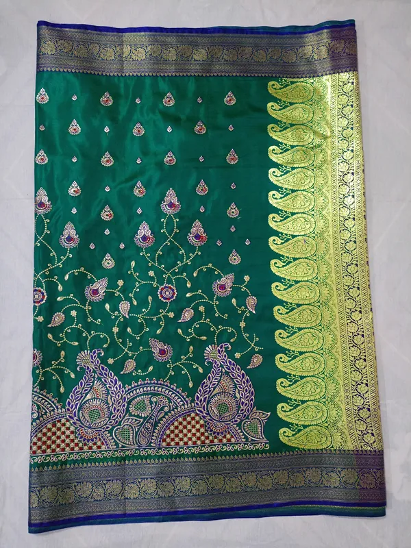 Bottle_Green_Banarasi_Embroidery_Saree_For_Women