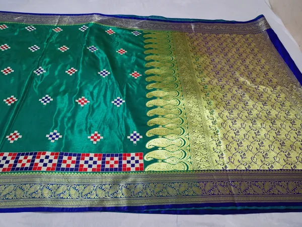Light_Green_Banarasi_Silk_Embroidery_Work_Saree_For_Women
