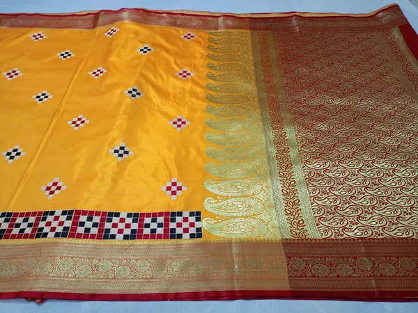 Mustard_Yellow_Banarasi_Silk_Embroidery_Work_Saree_For_Women