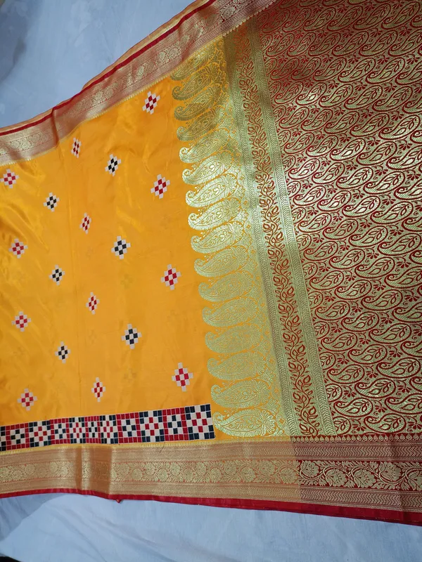 Mustard_Yellow_Banarasi_Silk_Embroidery_Work_Saree_For_Women