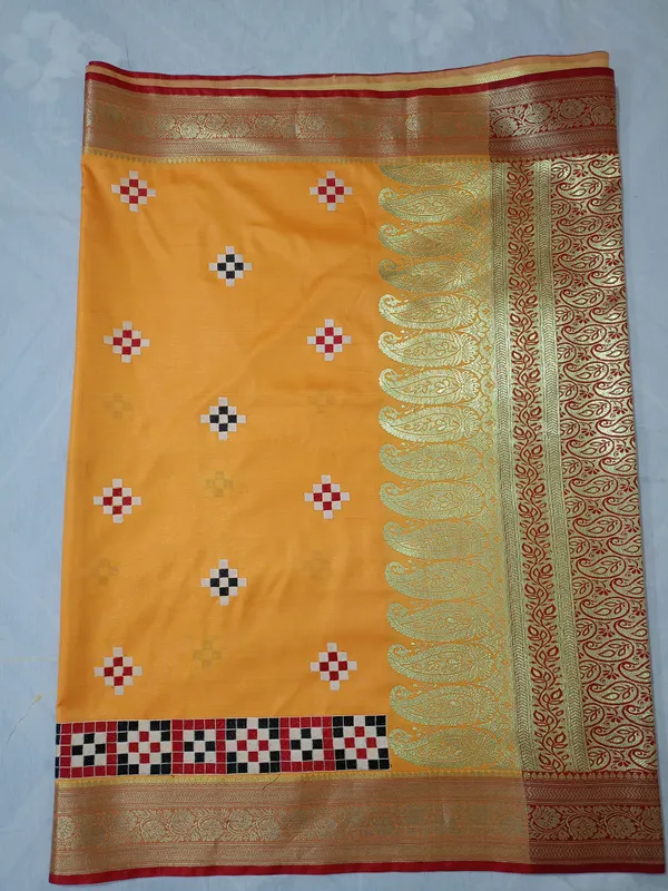 Mustard_Yellow_Banarasi_Silk_Embroidery_Work_Saree_For_Women