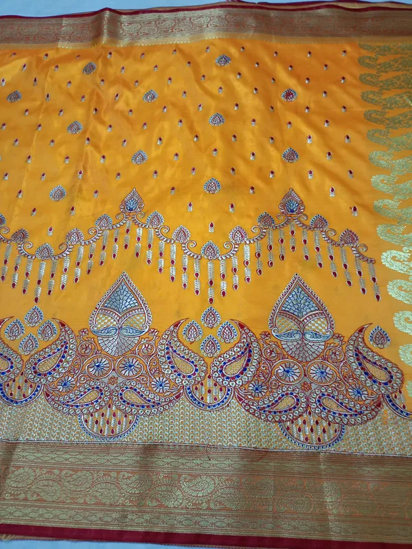 Mustard_Yellow_Banarasi_Silk_Embroidery_Work_Saree_For_Women