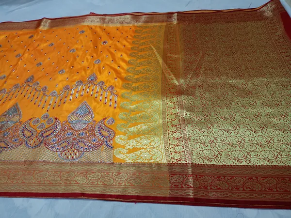 Mustard_Yellow_Banarasi_Silk_Embroidery_Work_Saree_For_Women