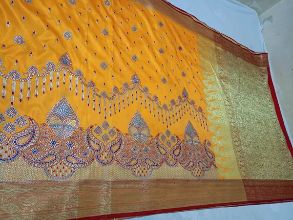 Mustard_Yellow_Banarasi_Silk_Embroidery_Work_Saree_For_Women