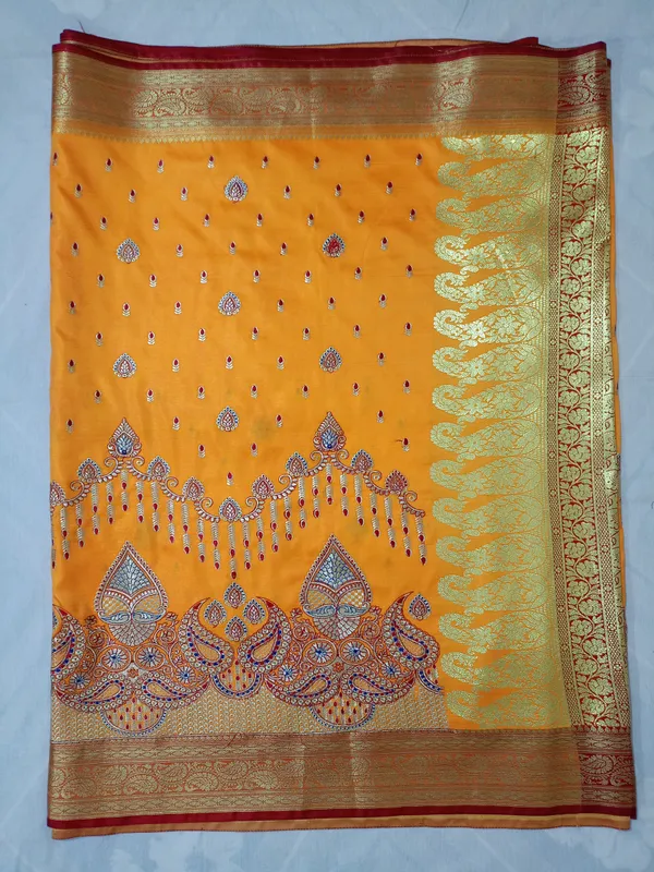 Mustard_Yellow_Banarasi_Silk_Embroidery_Work_Saree_For_Women