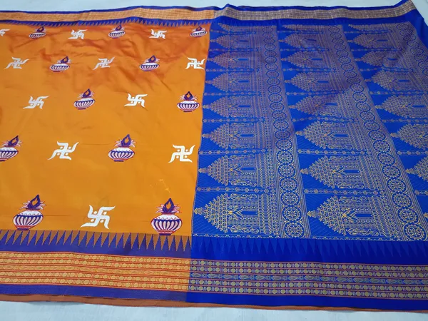 Mustard_Yellow_Sambalpuri_Resham_Embroidery_Saree_For_Women