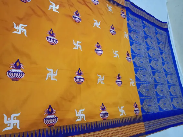 Mustard_Yellow_Sambalpuri_Resham_Embroidery_Saree_For_Women