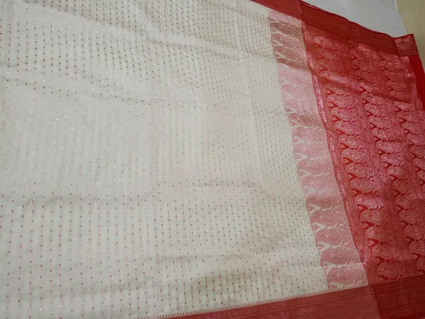 White_And_Red_Banarasi_Saree_For_Women