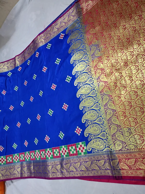 Royal_Blue_Banarasi_Silk_Embroidery_Work_Saree_For_Women