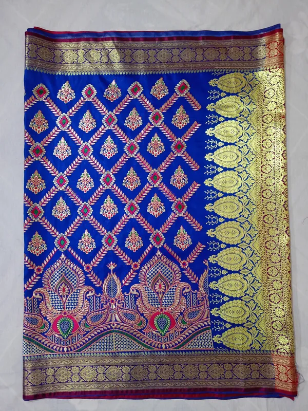 Royal_Blue_Banarasi_Silk_Embroidery_Work_Saree_For_Women