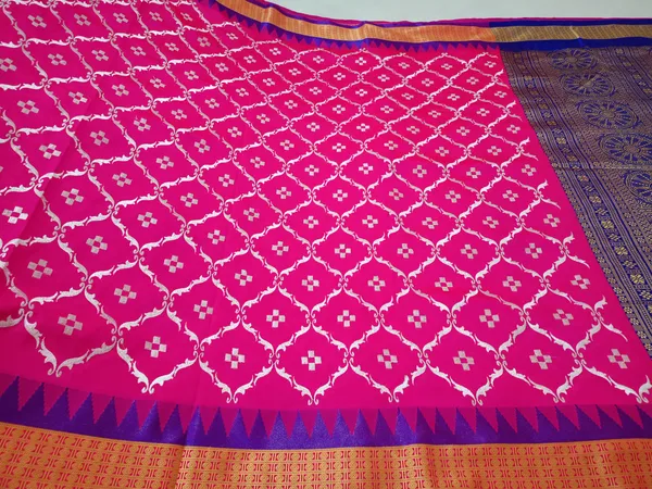 Vibrant_Pink_Sambalpuri_White_Resham_Embroidery_Work_Saree_For_Women