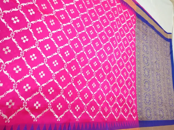 Vibrant_Pink_Sambalpuri_White_Resham_Embroidery_Work_Saree_For_Women