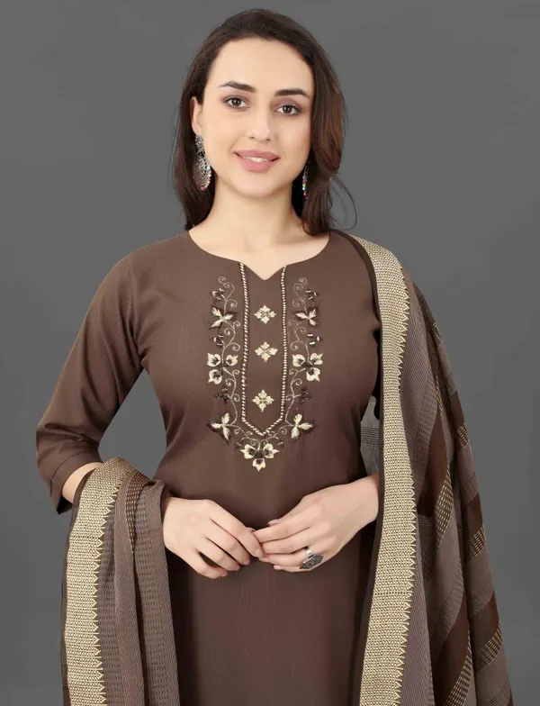 Brown_Embroidered_Straight_Kurta_Set_For_Women