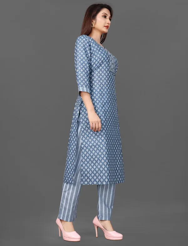 Blue_Printed_Knee_Length_Cotton_Kurta_Set_For_Women