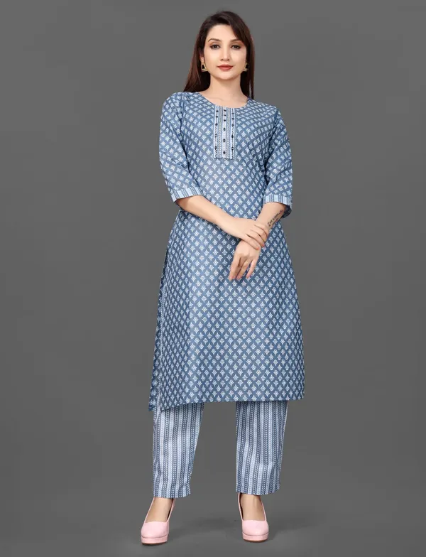Blue_Printed_Knee_Length_Cotton_Kurta_Set_For_Women