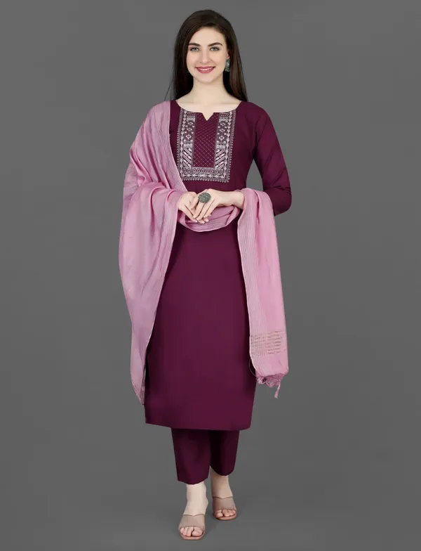 Purple_Cotton_Blend_Premium_Designer_Ready_To_Wear_Kurta_Set_For_Women