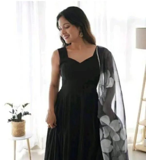 Black_Soft_Georgette_Anarkali_Gown_With_Floral_Printed_Dupatta_For_Women