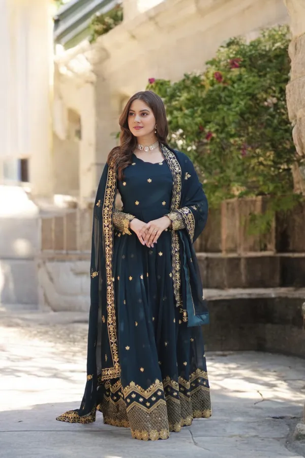 Blue_Faux_Blooming_Georgette_Embellished_Sequins_Work_Wedding_Wear_Gown_With_Matching_Dupatta_For_Women