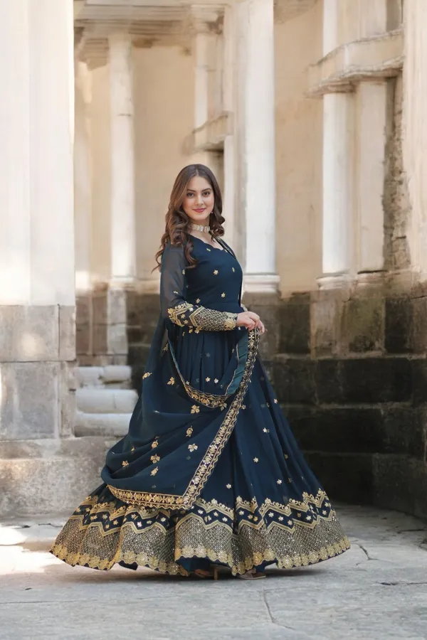 Blue_Faux_Blooming_Georgette_Embellished_Sequins_Work_Wedding_Wear_Gown_With_Matching_Dupatta_For_Women