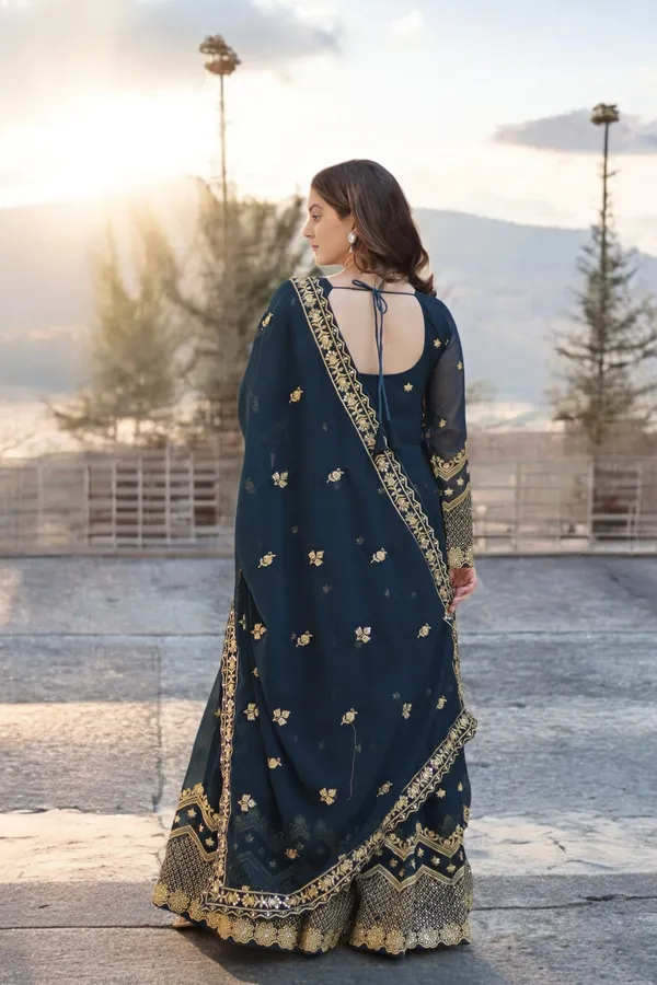 Blue_Faux_Blooming_Georgette_Embellished_Sequins_Work_Wedding_Wear_Gown_With_Matching_Dupatta_For_Women