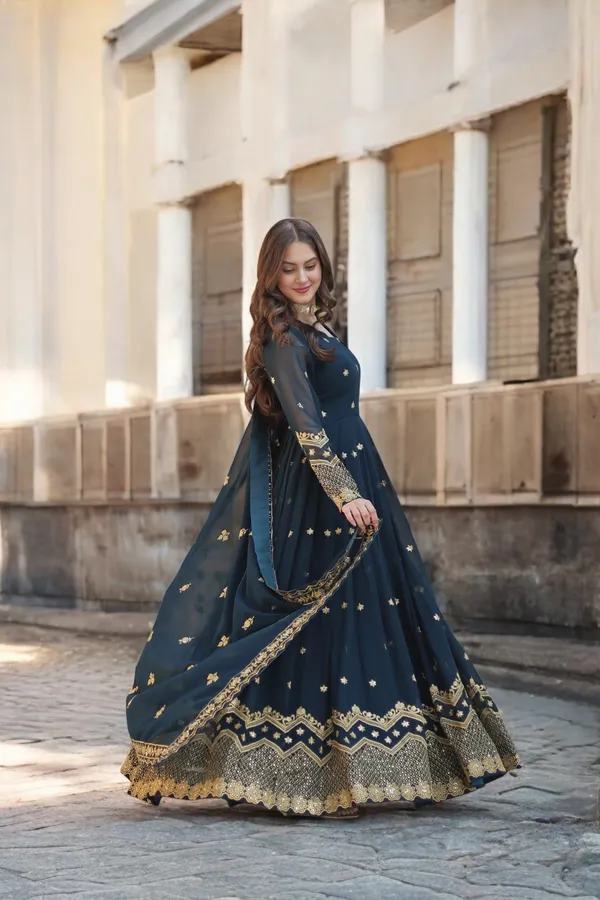 Blue_Faux_Blooming_Georgette_Embellished_Sequins_Work_Wedding_Wear_Gown_With_Matching_Dupatta_For_Women