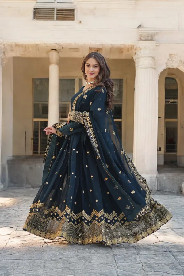 Blue_Faux_Blooming_Georgette_Embellished_Sequins_Work_Wedding_Wear_Gown_With_Matching_Dupatta_For_Women