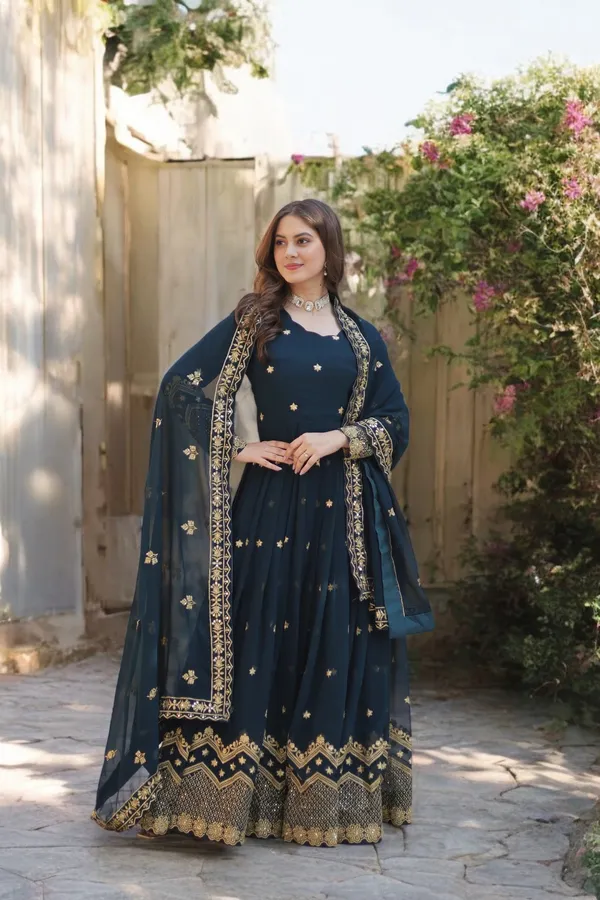 Blue_Faux_Blooming_Georgette_Embellished_Sequins_Work_Wedding_Wear_Gown_With_Matching_Dupatta_For_Women