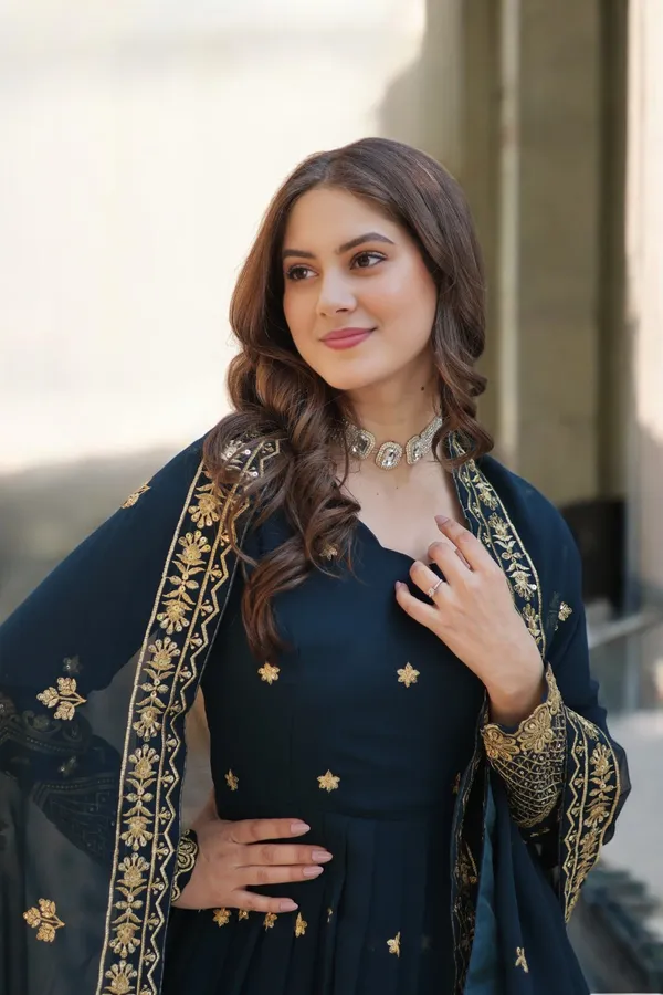 Blue_Faux_Blooming_Georgette_Embellished_Sequins_Work_Wedding_Wear_Gown_With_Matching_Dupatta_For_Women