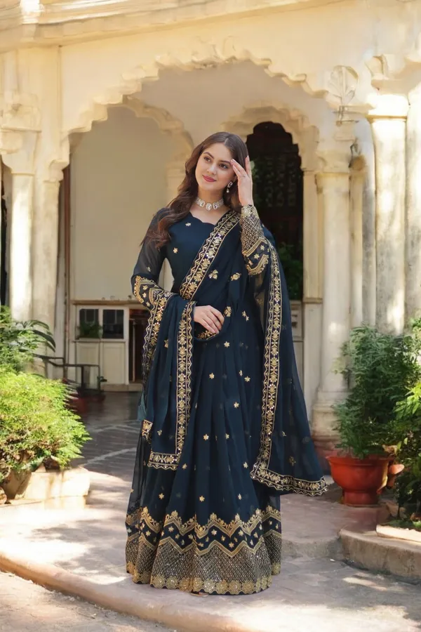 Blue_Faux_Blooming_Georgette_Embellished_Sequins_Work_Wedding_Wear_Gown_With_Matching_Dupatta_For_Women