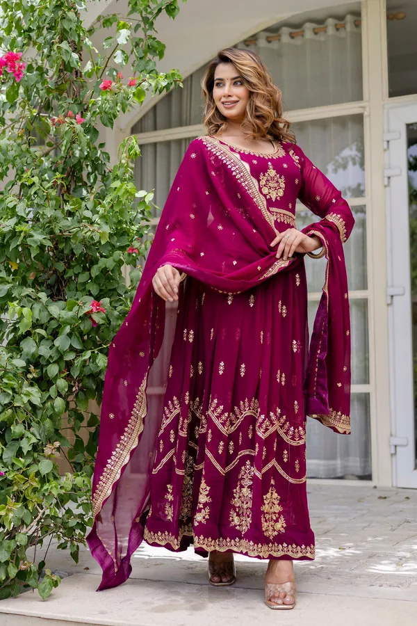 Wine_Anarkali_Gown_Dress_With_Dupatta_For_Women