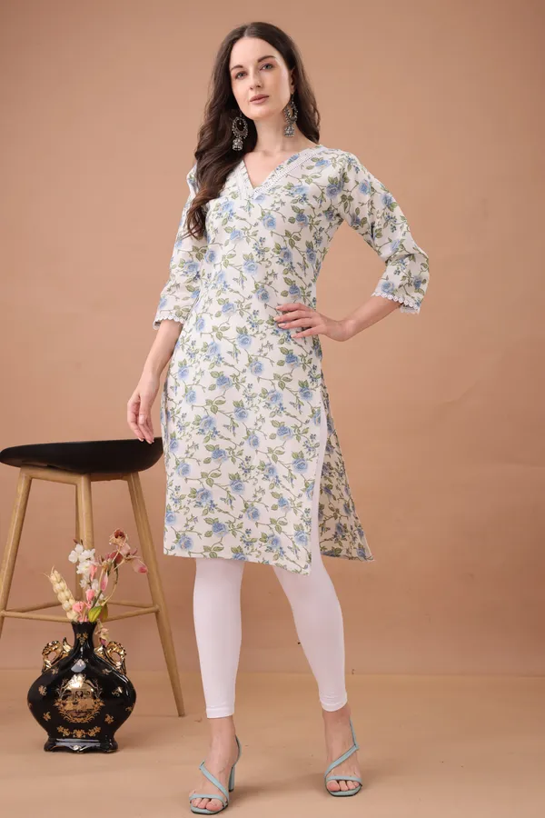 White_Cotton_Floral_Printed_Kurta_For_Women